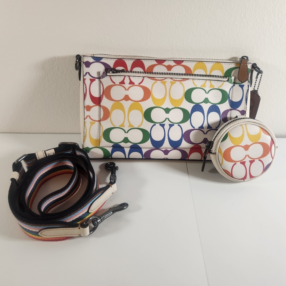Coach Multicolor Signature Bag and Pouch Set